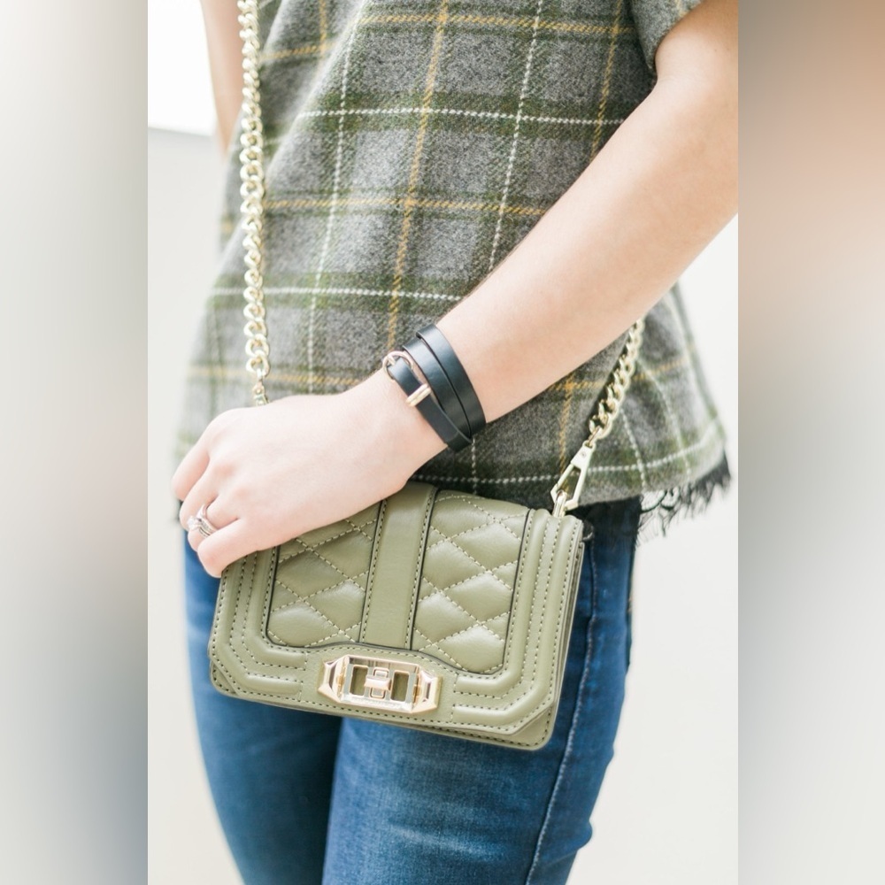 Rebecca Minkoff Mini Love Cross Body Bag in Olive with Gold Chain Blogger